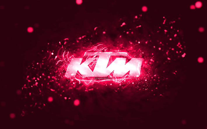 logotipo rosa de ktm, 4k, luces de ne&#243;n rosas, creativo, rosa de fondo abstracto, logotipo de ktm, marcas, ktm