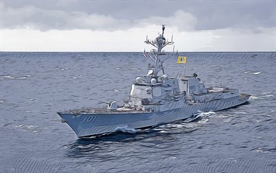 USS Gridley, 4k, vector art, DDG-101, destroyer, United States Navy, US army, abstract ships, battleship, US Navy, Arleigh Burke-class, USS Gridley DDG-101