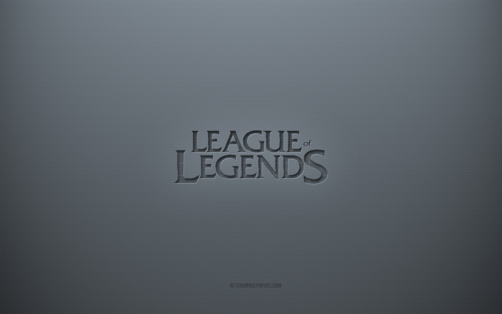 league of legends-logo, grauer kreativer hintergrund, league of legends-emblem, graue papierstruktur, league of legends, grauer hintergrund, league of legends 3d-logo