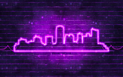 Phoenix violet neon silhouette, 4k, violet neon lights, Phoenix skyline silhouette, violet brickwall, american cities, neon skyline silhouettes, USA, Phoenix silhouette, Phoenix