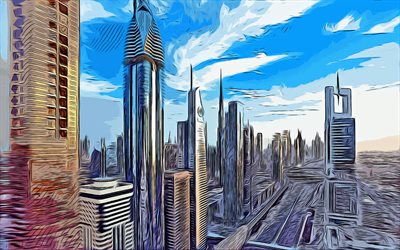 Staybridge Suites Dubai Financial Centre, Dubai, 4k, vector art, Dubai drawing, creative art, Dubai art, vector drawing, abstract cityscape, Dubai cityscape, UAE