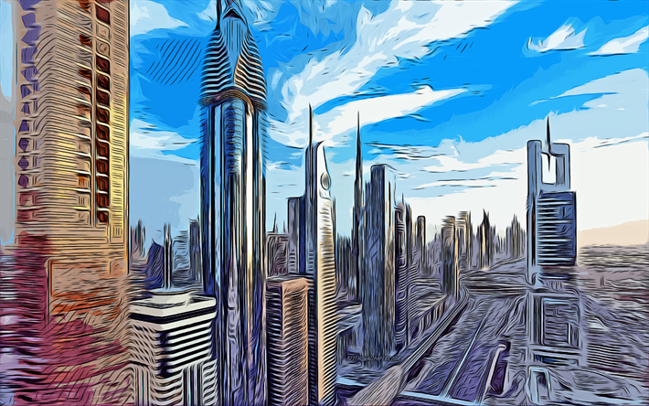 staybridge suites dubai financial centre, dubai, 4k, arte vectorial, dibujo de dubai, arte creativo, arte de dubai, dibujo vectorial, paisaje urbano abstracto, paisaje urbano de dubai, emiratos &#225;rabes unidos