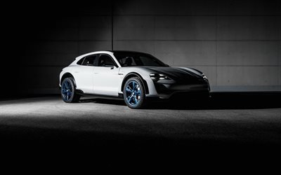Porsche G&#246;rev E, Kavram, 2018, spor coupe, yeni beyaz G&#246;revi E, elektrikli araba, Alman otomobil, Porsche