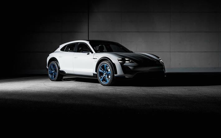 Porsche Mission E, Concept, 2018, sports coupe, new white Mission E, electric car, German cars, Porsche