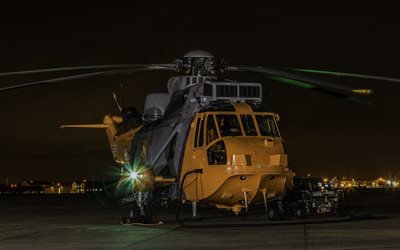 Sikorsky S-61 Sea King, rescue helicopter, night, military airfield, transport helicopter, Sikorsky