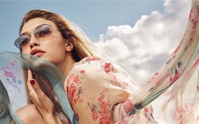 Gigi Hadid, modelo Americano, retrato, sesi&#243;n de fotos, una mujer con gafas de estilo retro, modelo de moda, Jelena Noura Hadid