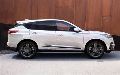 Acura RDX, 2019, vista lateral, de lujo blanco SUV, blanco nuevo RDX, los coches Japoneses, Acura