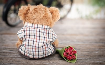 cute teddy bear, love konzepte, bouquet von papier rosen, romantik-konzepte