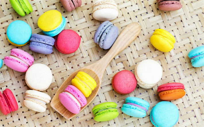 macaroons, colorful biscuits, cookies, sweets, pastries, colorful macaroons