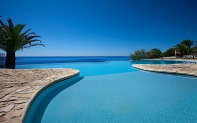 piscina, verano, islas tropicales, oc&#233;anos, resort, hotel de