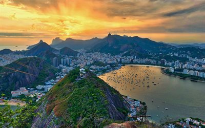 Rio De Janeiro, G&#252;n batımı, dağlar, G&#252;ney Amerika, Brezilya