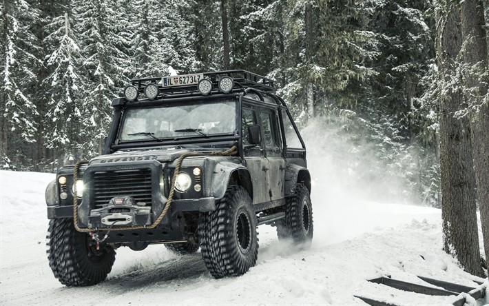 Land Rover Defender 90, tuning, tout-terrain, v&#233;hicules utilitaires sport, hiver, Defender, Land Rover