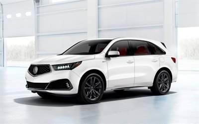Acura MDX, 2019, white luxury SUV, exterior, front view, new white MDX, Japanese cars, Acura