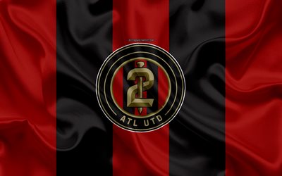 atlanta united 2 fc, 4k, american football club, logo, rot-schwarzer seide flagge, atlanta, vereinigte 2 emblem, usl-meisterschaft, georgia, usa, seide textur, atl utd 2, fu&#223;ball