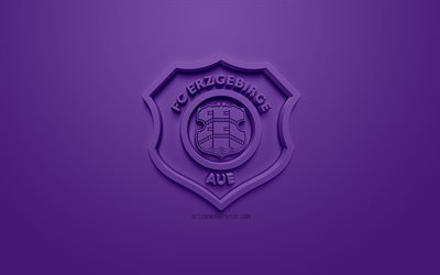 FC Erzgebirge Aue, creative 3D logo, purple background, 3d emblem, German football club, Bundesliga 2, Aue, Germany, 3d art, football, stylish 3d logo