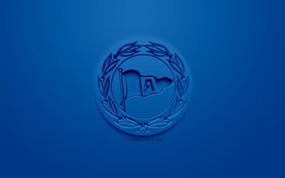 SHOT Arminia Bielefeld, yaratıcı 3D logosu, mavi arka plan, 3d amblemi, Alman Futbol Kul&#252;b&#252;, 2 Bundesliga, Bielefeld, Almanya, 3d sanat, futbol, 3d logo şık