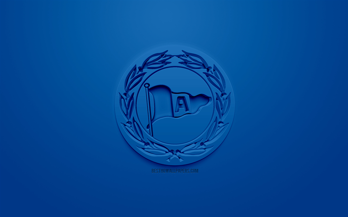 DSC Arminia Bielefeld, creative 3D logo, blue background, 3d emblem, German football club, Bundesliga 2, Bielefeld, Germany, 3d art, football, stylish 3d logo