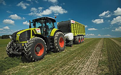 Claas Axion 930, 4k, rehun kuljetus, 2019 traktorit, maatalouskoneiden, uusi Axion 930, sato, HDR, traktorin kent&#228;ll&#228;, maatalous, Claas