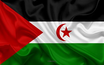 Bandera del S&#225;hara Occidental, 4k, de seda, de la textura, el Sahara Occidental, la bandera del s&#237;mbolo nacional, bandera de seda, Sahara Occidental