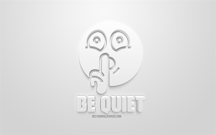 Be quiet, white 3D icon, white background, creative 3d art, be quiet concepts, silence concepts, 3d characters