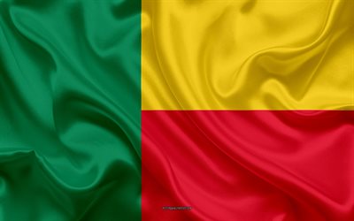 Bandera de Ben&#237;n, 4k, seda textura, Benin bandera, s&#237;mbolo nacional, bandera de seda, Benin