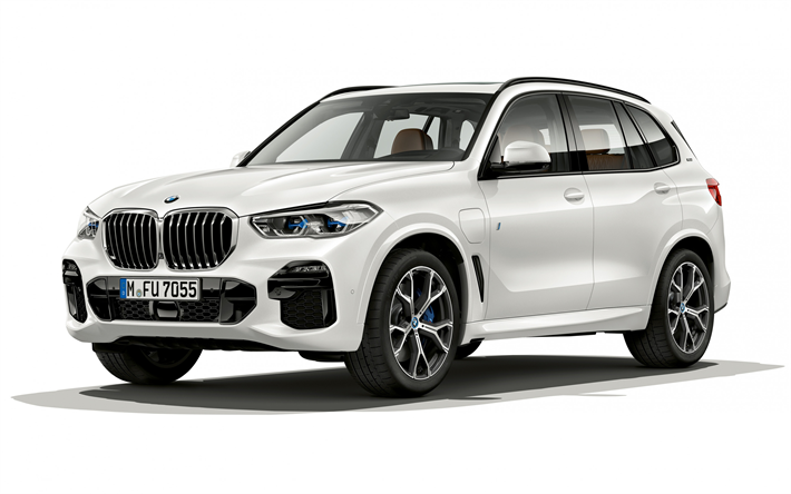 BMW X5, 2019, exterior, front view, new white X5, white luxury SUV, German cars, BMW