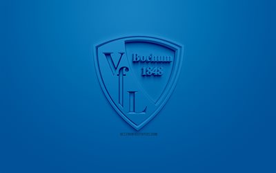 بوخوم, الإبداعية شعار 3D, خلفية زرقاء, 3d شعار, الألماني لكرة القدم, الدوري الالماني 2, ألمانيا, الفن 3d, كرة القدم, أنيقة شعار 3d