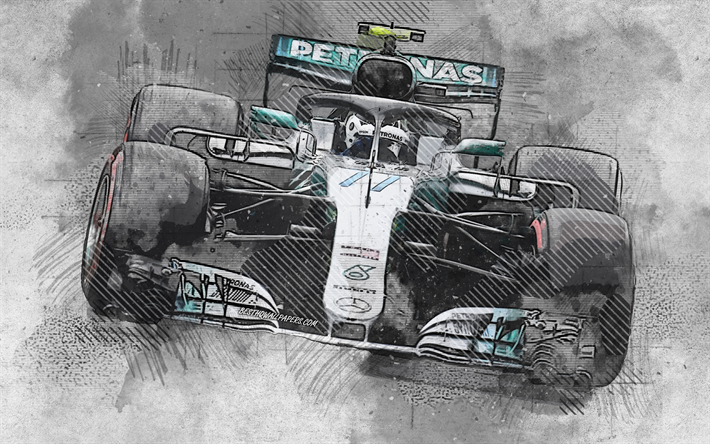 Valtteri Bottas, グランジア, メルセデスAMG F1W10EQ電源, Mercedes AMG Petronas team tom&#39;sモータースポーツ, 式1, 【クリエイティブ-アート, レーシングカー, F1, フィンランドのレースカード