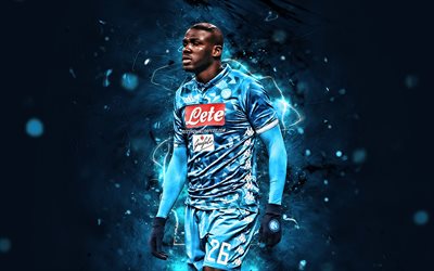 Kalidou Koulibaly, close-up, Napoli FC, Senegalesiska fotbollsspelare, Serie A, fotboll, Koulibaly, neon lights, Italien