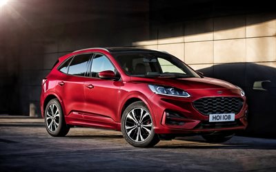 Ford Kuga, 2020, front view, red crossover, exterior, new red Kuga, EU version, american cars, Ford