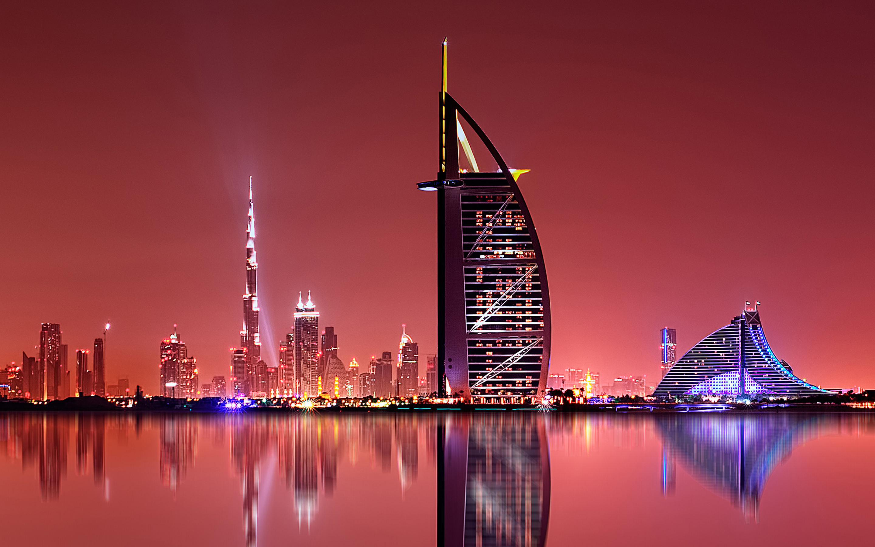 Download wallpapers Dubai, Burj Al Arab, UAE, Burj Khalifa, night