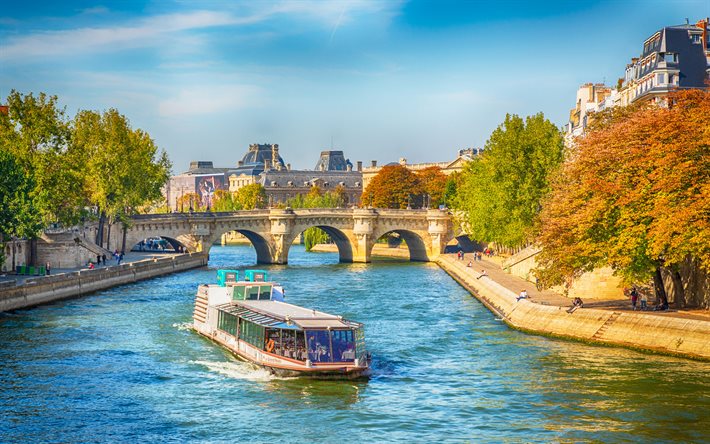 Seine River, autumn, HDR, rivers of France, Paris, Europe, France
