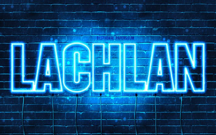 Lachlan, 4k, pap&#233;is de parede com os nomes de, texto horizontal, Lachlan nome, luzes de neon azuis, imagem com Lachlan nome