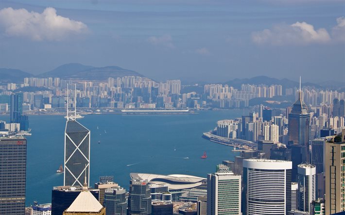 Hong Kong, Victoria Peak, El Centro, rascacielos, metropolis, paisaje, horizonte de Hong Kong, China