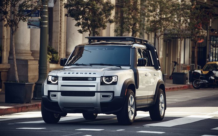 2020, Land Rover Defender, 4K, front view, exterior, white SUV, new white Defender, British cars, Land Rover