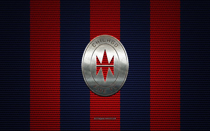 Chicago Fire FC logosu, Amerikan Futbol Kul&#252;b&#252;, metal amblem, Chicago Fire yeni logo, kırmızı, mavi Hasır arka plan, Chicago Fire FC, NHL, Chicago, Illinois, ABD, futbol