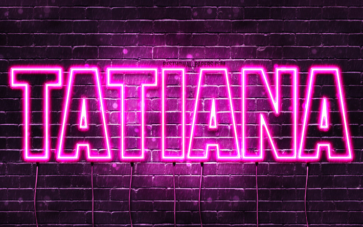 Tatiana, 4k, fondos de pantalla con los nombres, los nombres femeninos, Tatiana nombre, p&#250;rpura luces de ne&#243;n, el texto horizontal, imagen con el nombre Tatiana