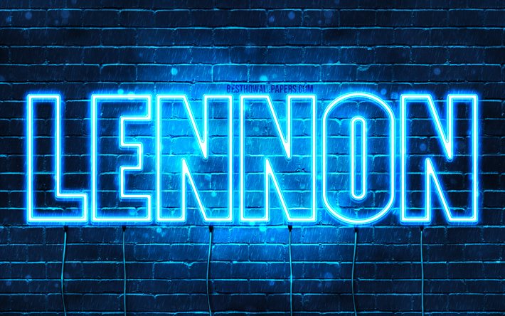 Lennon, 4k, sfondi per il desktop con i nomi, il testo orizzontale, Lennon nome, neon blu, l&#39;immagine con il nome di Lennon