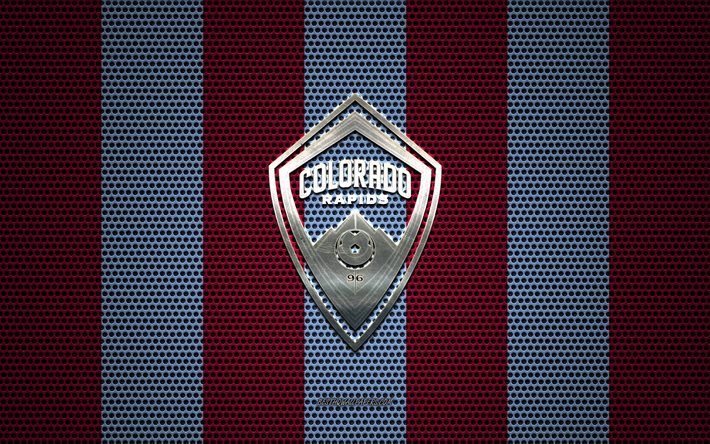 كولورادو رابيدز شعار, نادي كرة القدم الأمريكية, شعار معدني, الأرجواني الأزرق شبكة معدنية خلفية, كولورادو رابيدز, نهل, دنفر, كولورادو, الولايات المتحدة الأمريكية, كرة القدم