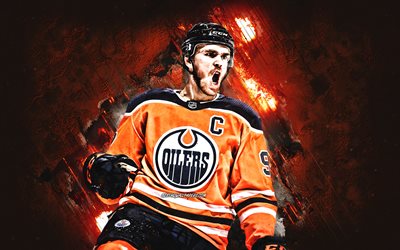 Connor McDavid, Edmonton Oilers, NHL, Canadian hockey player, portrait, stone background, hockey, USA