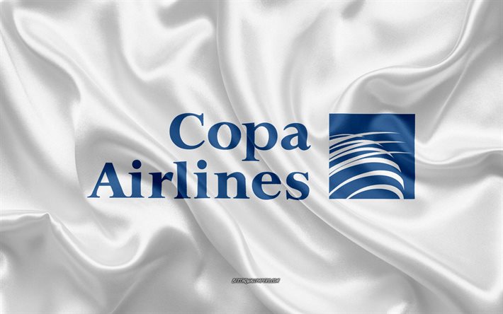 copa airlines-logo, fluggesellschaft, wei&#223;e seide textur, airline logos, copa airlines emblem, seide hintergrund, seide flagge, copa airlines