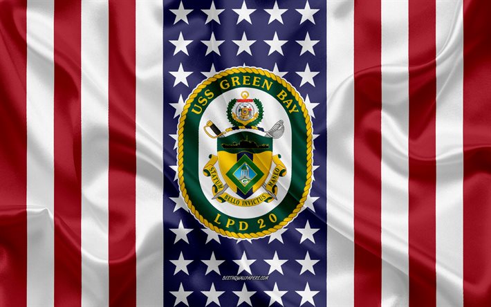 uss green bay-emblem, lpd-20, american flag, us-navy, usa, uss green bay abzeichen, us-kriegsschiff, wappen der uss green bay