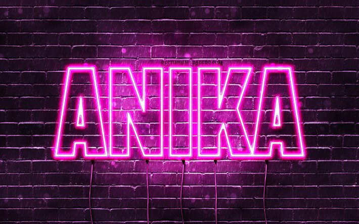 Anika, 4k, pap&#233;is de parede com os nomes de, nomes femininos, Anika nome, roxo luzes de neon, texto horizontal, imagem com Anika nome