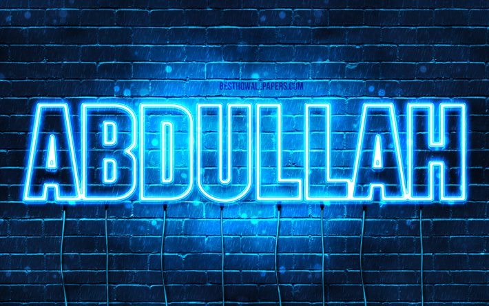 Abdullah, 4k, wallpapers with names, horizontal text, Abdullah name, blue neon lights, picture with Abdullah name