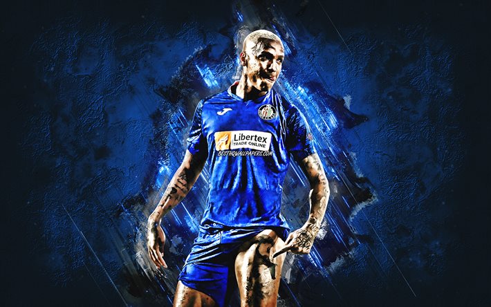 Deyverson, Getafe CF, Brazilian soccer player, portrait, blue stone background, football, La Liga, Spain, Deyverson Brum Silva Acosta
