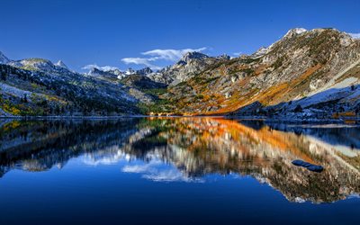 Lago di Sabrina, Inyo National Forest, 4k, natura, montagne, Contea di Inyo, California, stati UNITI, americano, America