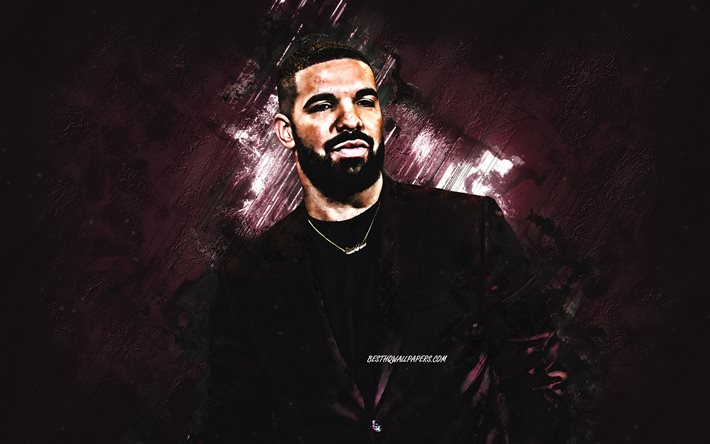 Drake, canadian singer, portrait, burgundy stone background, creative art, popular singers, Aubrey Drake Graham