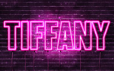 Tiffany, 4k, wallpapers with names, female names, Tiffany name, purple neon lights, horizontal text, picture with Tiffany name