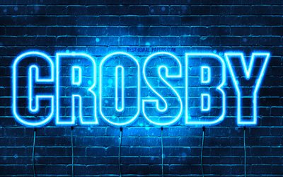 Crosby, 4k, sfondi per il desktop con i nomi, il testo orizzontale, Crosby nome, neon blu, immagine con nome Crosby