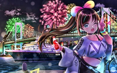 Download Wallpapers Kizuna Ai Fireworks Virtual Youtuber Artwork Vtuber Ai Kizuna Manga Ai Channel For Desktop Free Pictures For Desktop Free